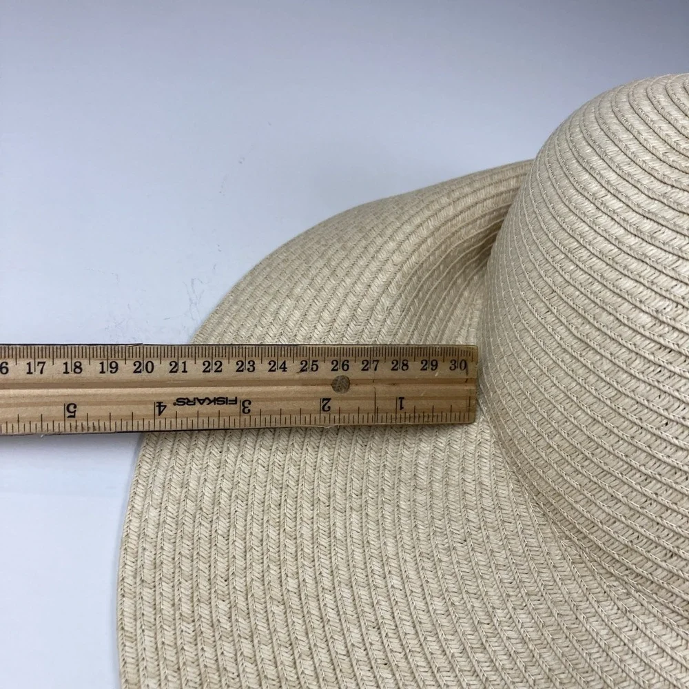H&M Hat Women Tan Paper‎ Straw Wide Brim Sun Hat Frayed Edge S/54